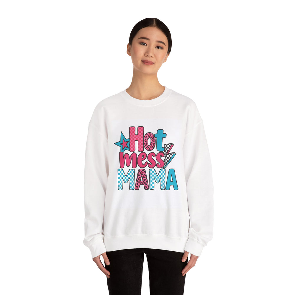 Hot Mess Mama Sweatshirt, Cozy Women’s Crewneck, Gift for Moms, Funny Mom Apparel, Casual Fashion, Mother's Day Gift, Everyday Comfort