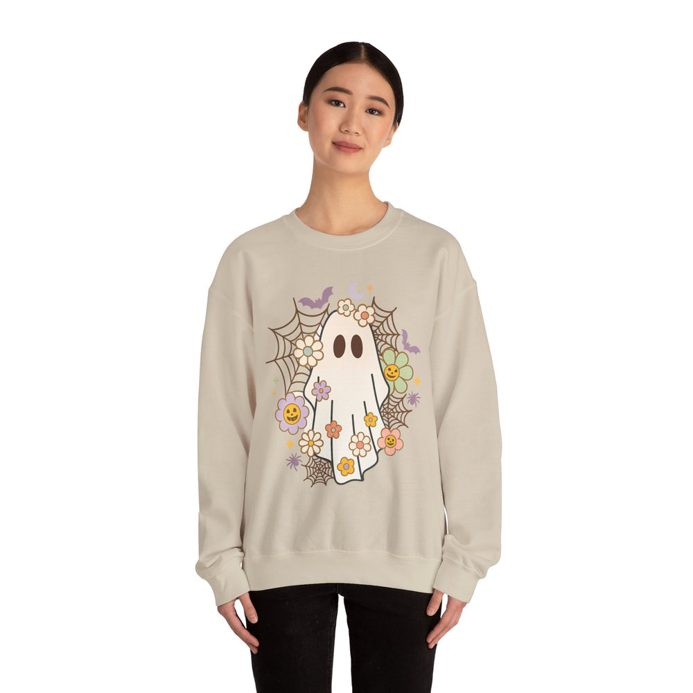 Ghostly Floral Sweatshirt - Cozy Unisex Crewneck for Fall, Halloween, and Everyday Style, Cute Sweatshirt, Gift for Spooky Lovers