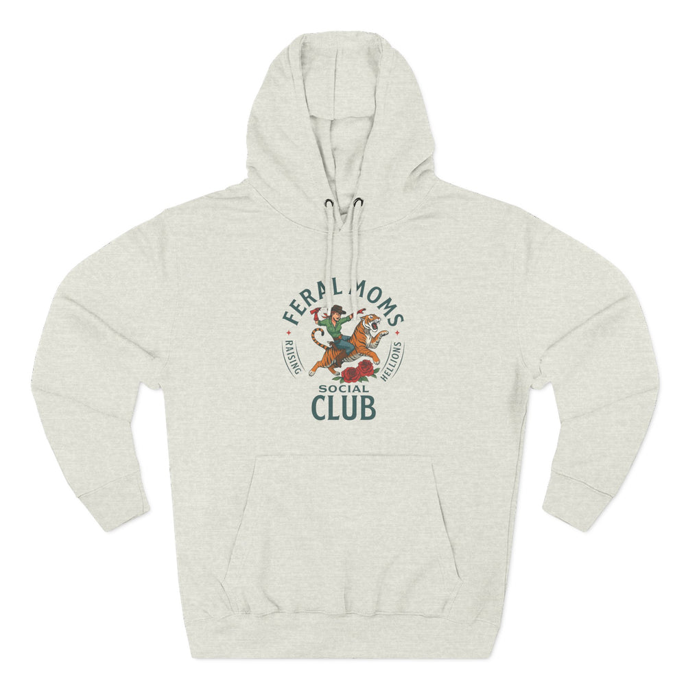 Feral Moms Social Club Hoodie, Cozy Fleece Sweatshirt for Moms, Perfect for Casual Outings, Gifts for Moms, Hoodie for Animal Lovers