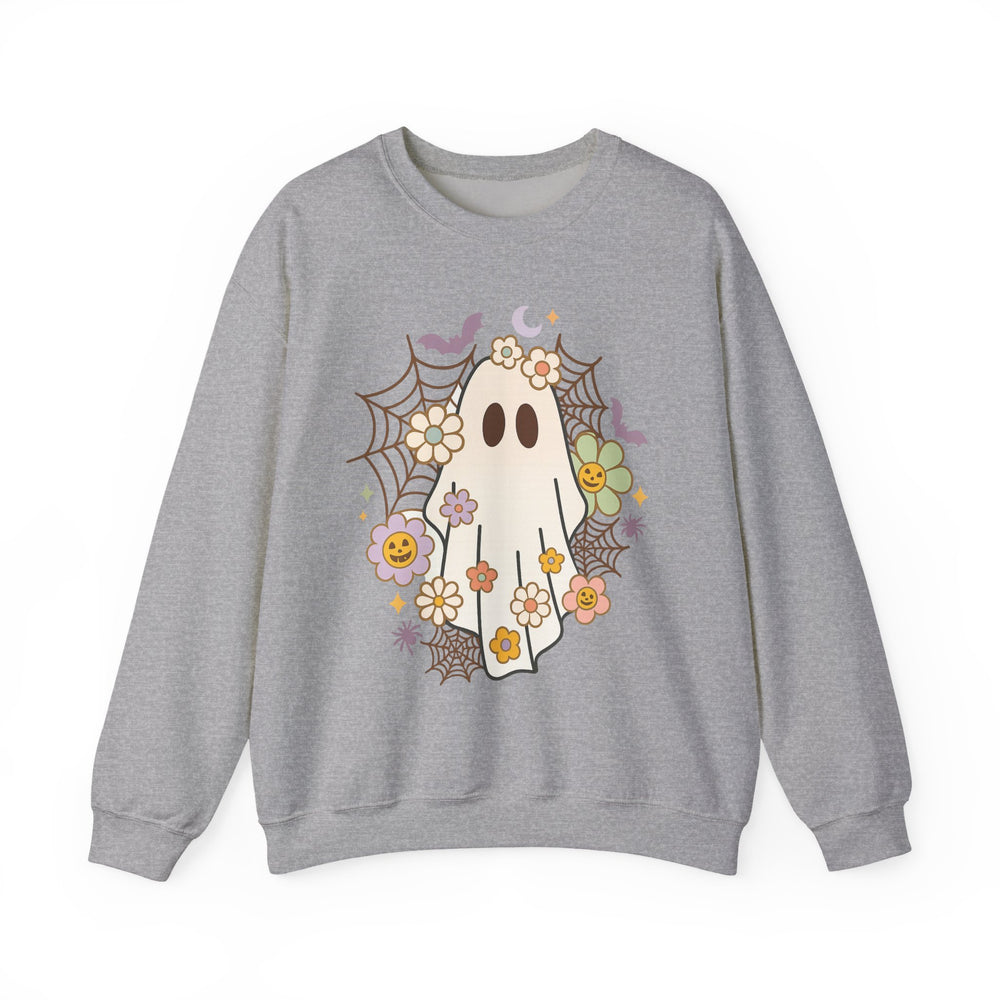 Ghostly Floral Sweatshirt - Cozy Unisex Crewneck for Fall, Halloween, and Everyday Style, Cute Sweatshirt, Gift for Spooky Lovers