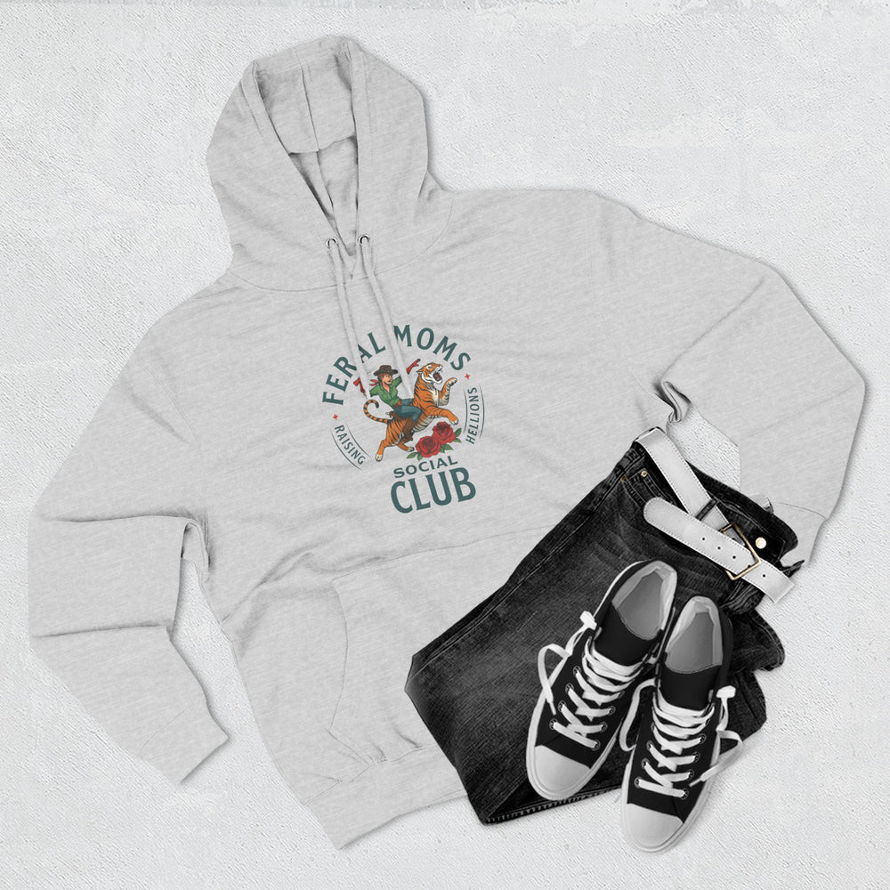 Feral Moms Social Club Hoodie, Cozy Fleece Sweatshirt for Moms, Perfect for Casual Outings, Gifts for Moms, Hoodie for Animal Lovers