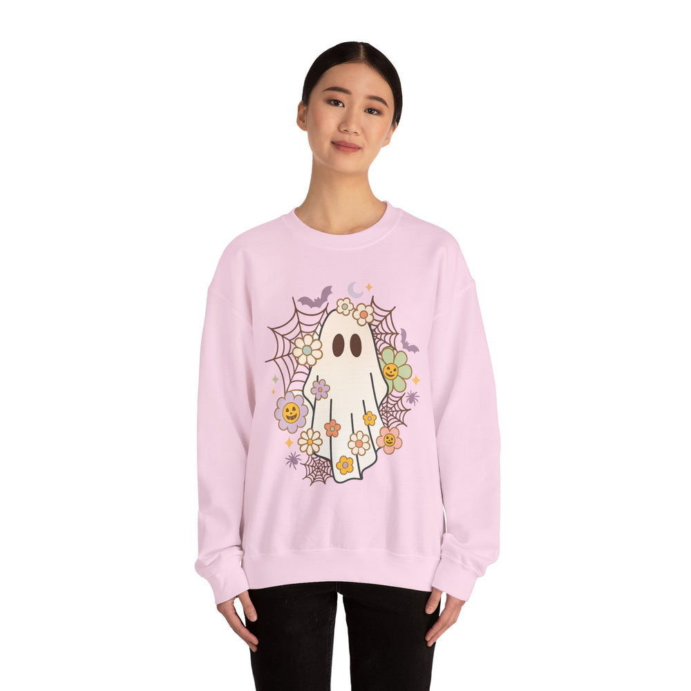 Ghostly Floral Sweatshirt - Cozy Unisex Crewneck for Fall, Halloween, and Everyday Style, Cute Sweatshirt, Gift for Spooky Lovers
