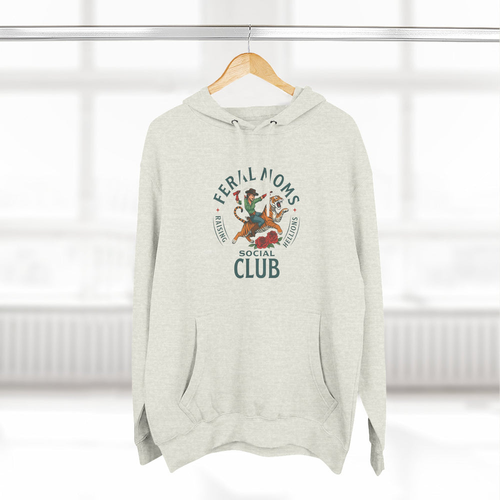 Feral Moms Social Club Hoodie, Cozy Fleece Sweatshirt for Moms, Perfect for Casual Outings, Gifts for Moms, Hoodie for Animal Lovers