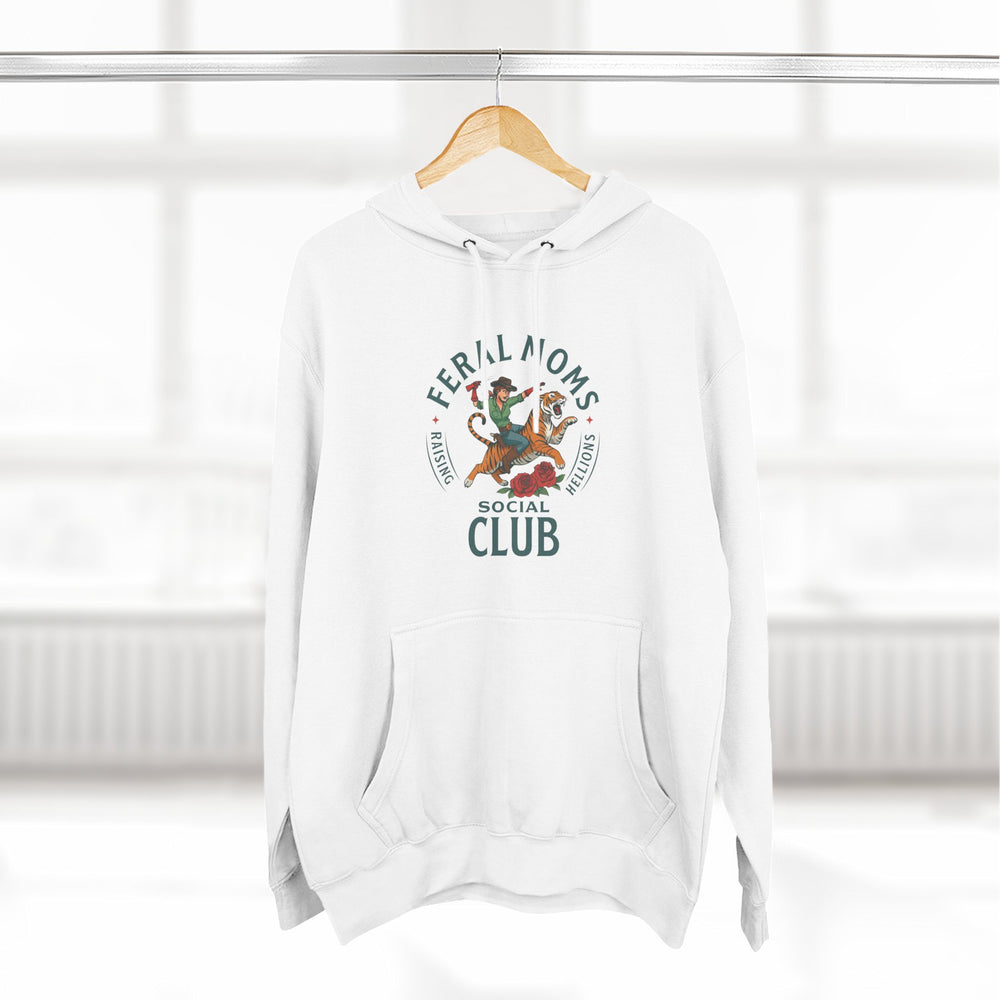 Feral Moms Social Club Hoodie, Cozy Fleece Sweatshirt for Moms, Perfect for Casual Outings, Gifts for Moms, Hoodie for Animal Lovers