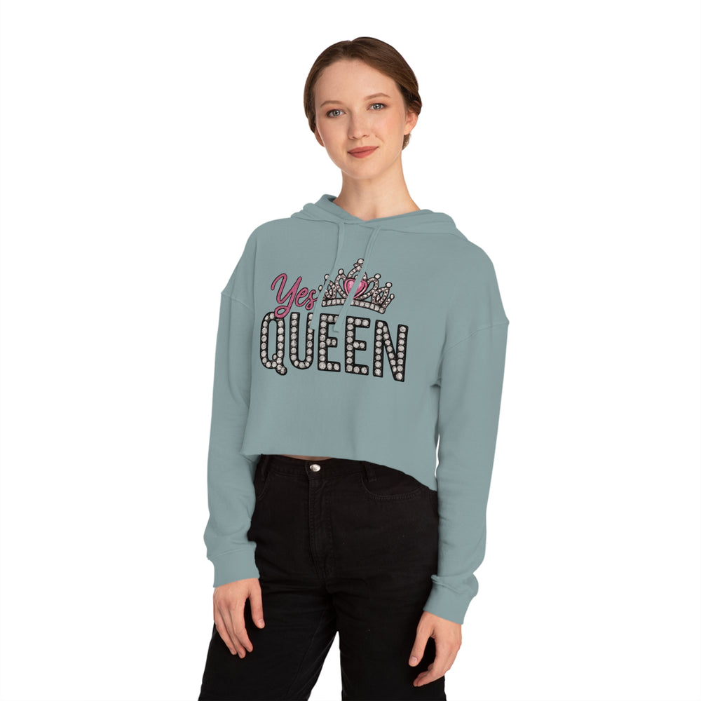 Crowned Queen Cropped Hoodie - Empowering Women’s Fashion, Stylish Workout Gear, Fun Casual Wear, Birthday Gift, Queen Appreciation