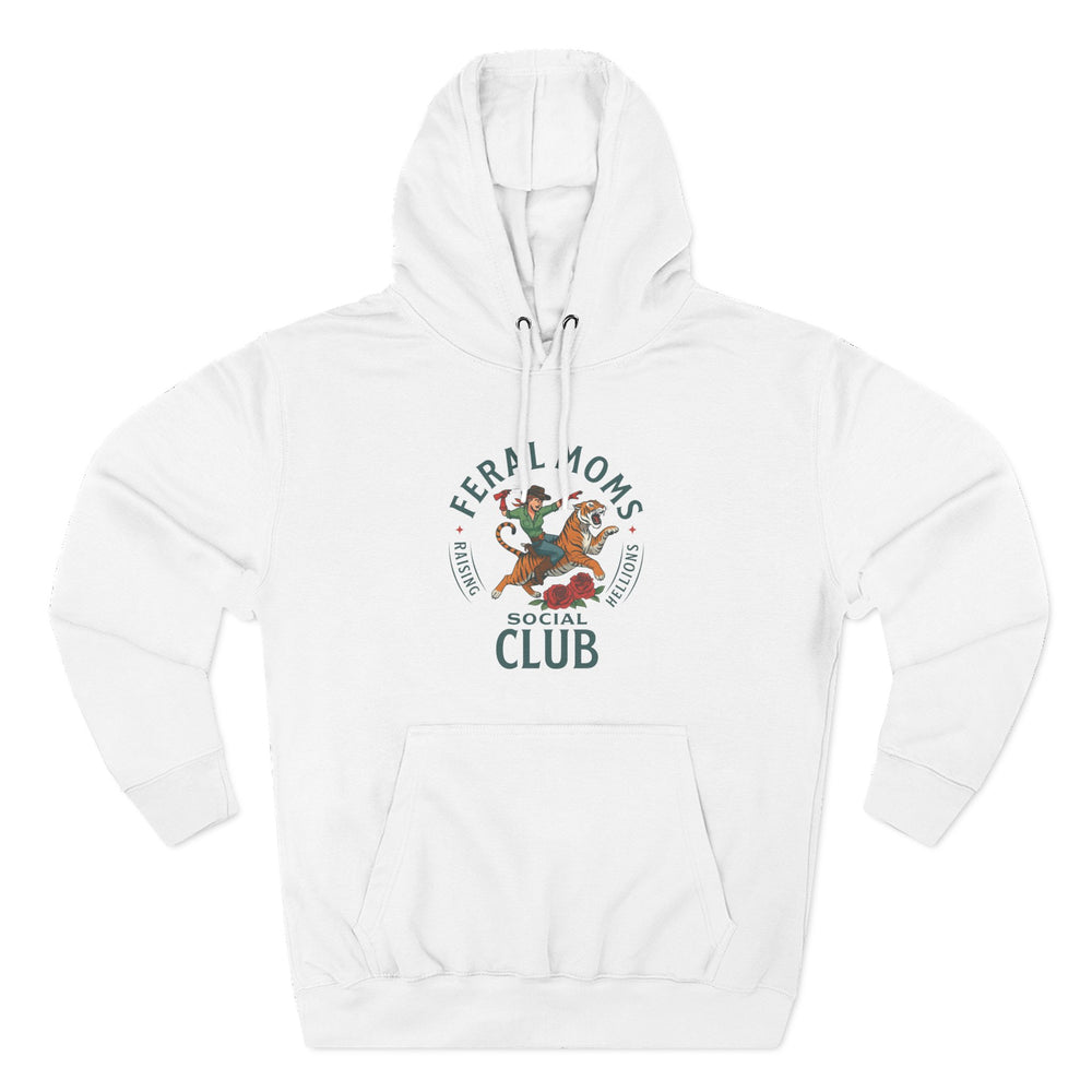 Feral Moms Social Club Hoodie, Cozy Fleece Sweatshirt for Moms, Perfect for Casual Outings, Gifts for Moms, Hoodie for Animal Lovers
