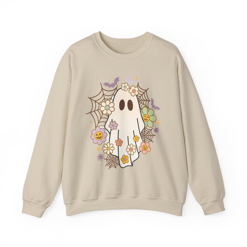 Ghostly Floral Sweatshirt - Cozy Unisex Crewneck for Fall, Halloween, and Everyday Style, Cute Sweatshirt, Gift for Spooky Lovers