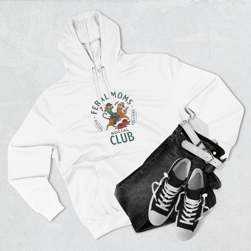 Feral Moms Social Club Hoodie, Cozy Fleece Sweatshirt for Moms, Perfect for Casual Outings, Gifts for Moms, Hoodie for Animal Lovers
