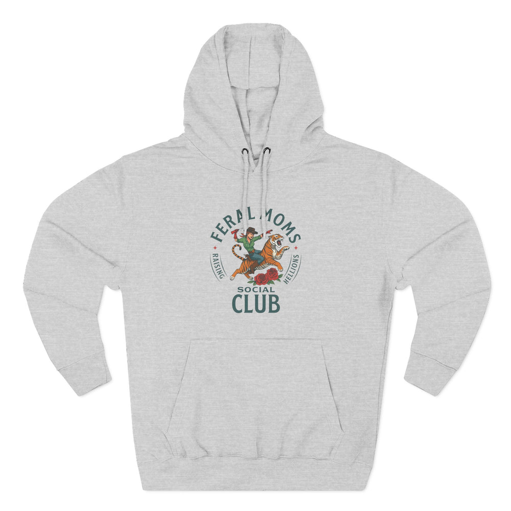 Feral Moms Social Club Hoodie, Cozy Fleece Sweatshirt for Moms, Perfect for Casual Outings, Gifts for Moms, Hoodie for Animal Lovers