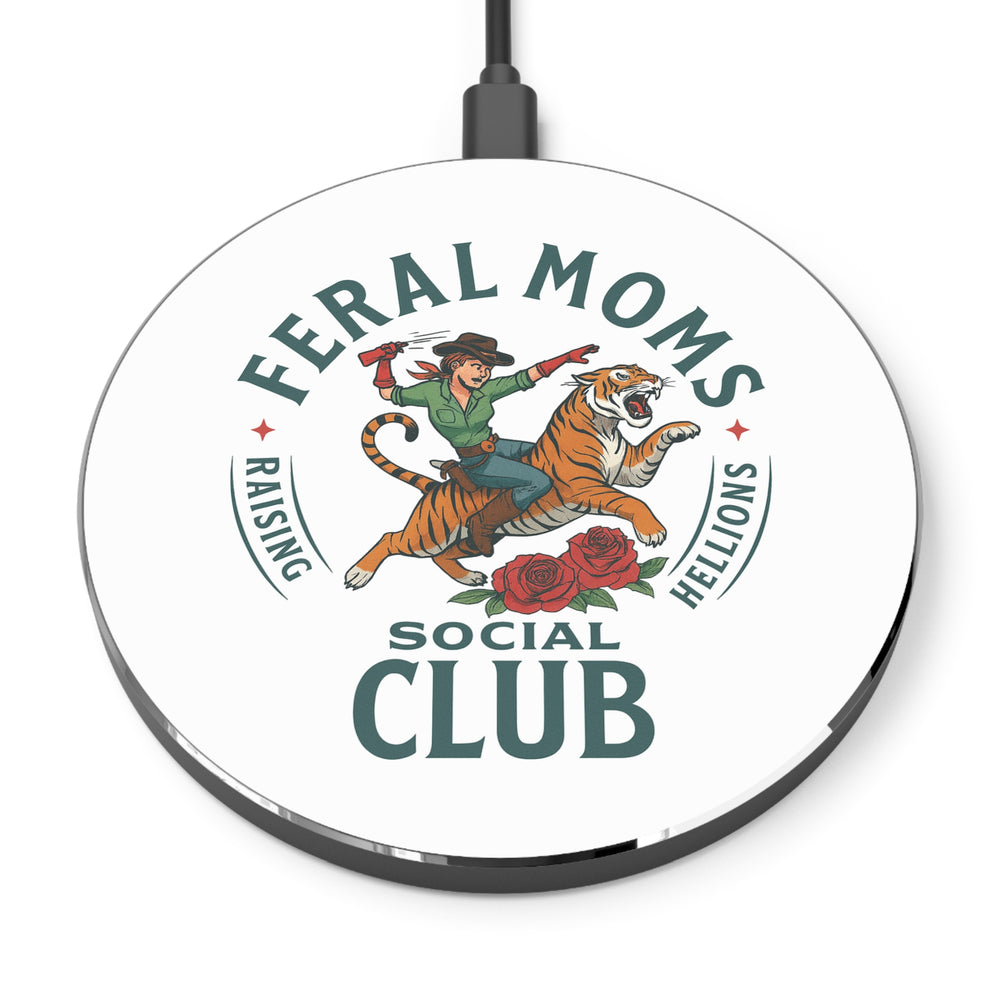 Feral Moms Wireless Charger, Fast Charging Pad, Unique Desk Accessory, Great Gift for Moms, Social Club Decor, Home Office Essential
