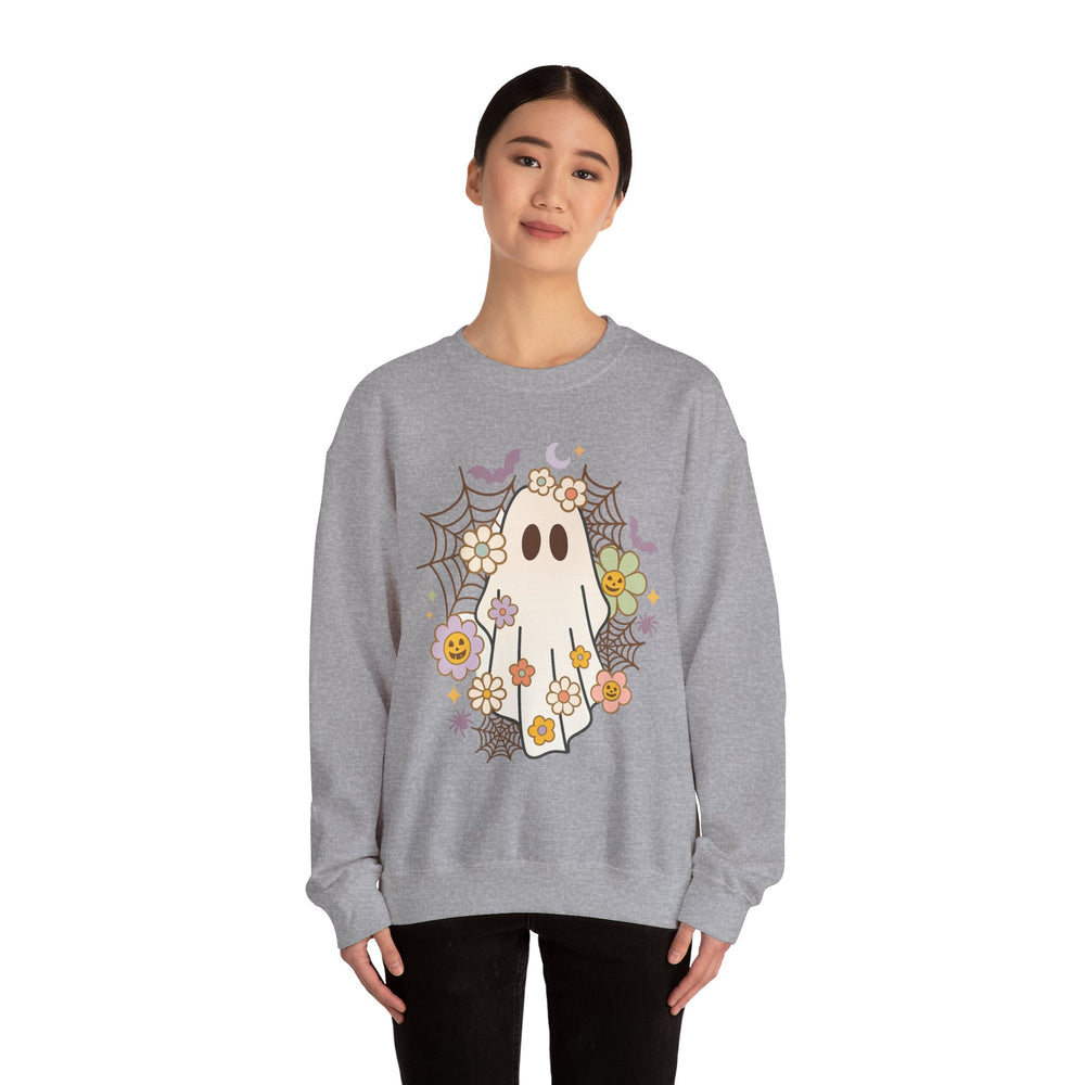 Ghostly Floral Sweatshirt - Cozy Unisex Crewneck for Fall, Halloween, and Everyday Style, Cute Sweatshirt, Gift for Spooky Lovers