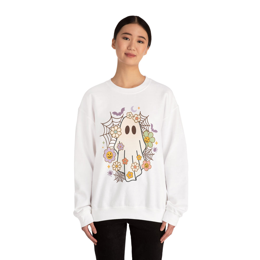 Ghostly Floral Sweatshirt - Cozy Unisex Crewneck for Fall, Halloween, and Everyday Style, Cute Sweatshirt, Gift for Spooky Lovers