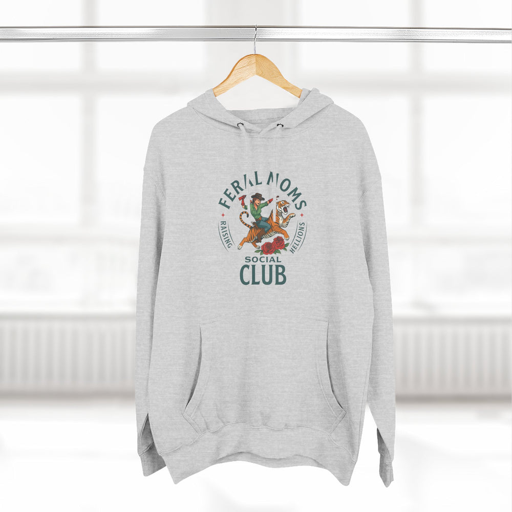 Feral Moms Social Club Hoodie, Cozy Fleece Sweatshirt for Moms, Perfect for Casual Outings, Gifts for Moms, Hoodie for Animal Lovers