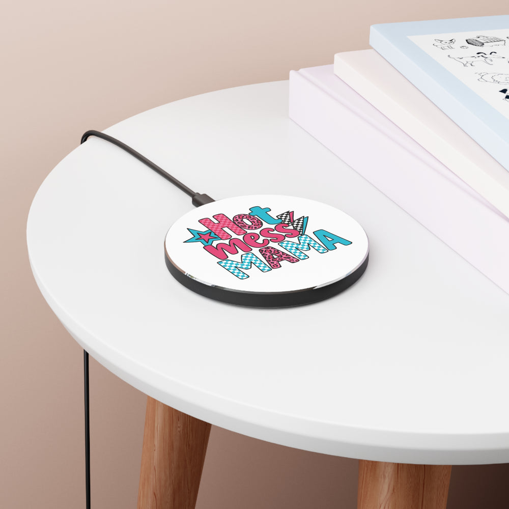 Hot Mess Mama Wireless Charger - Fast Charging Pad for Busy Moms, Cute Desk Accessory, Mother's Day Gift, Tech Organizer, Home Office Decor