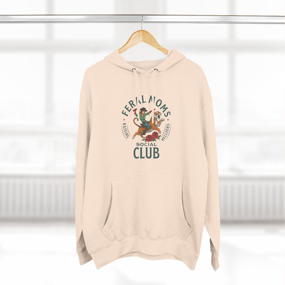 Feral Moms Social Club Hoodie, Cozy Fleece Sweatshirt for Moms, Perfect for Casual Outings, Gifts for Moms, Hoodie for Animal Lovers