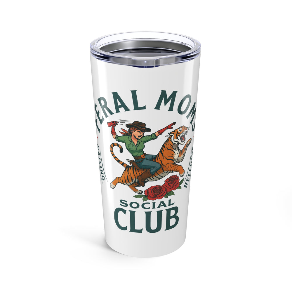 Vintage Animal Lover Tumbler, 20oz Insulated Mug, Feral Mom Club Gift, Funny Travel Cup, Wild West Vibe, Unique Social Club Drinkware