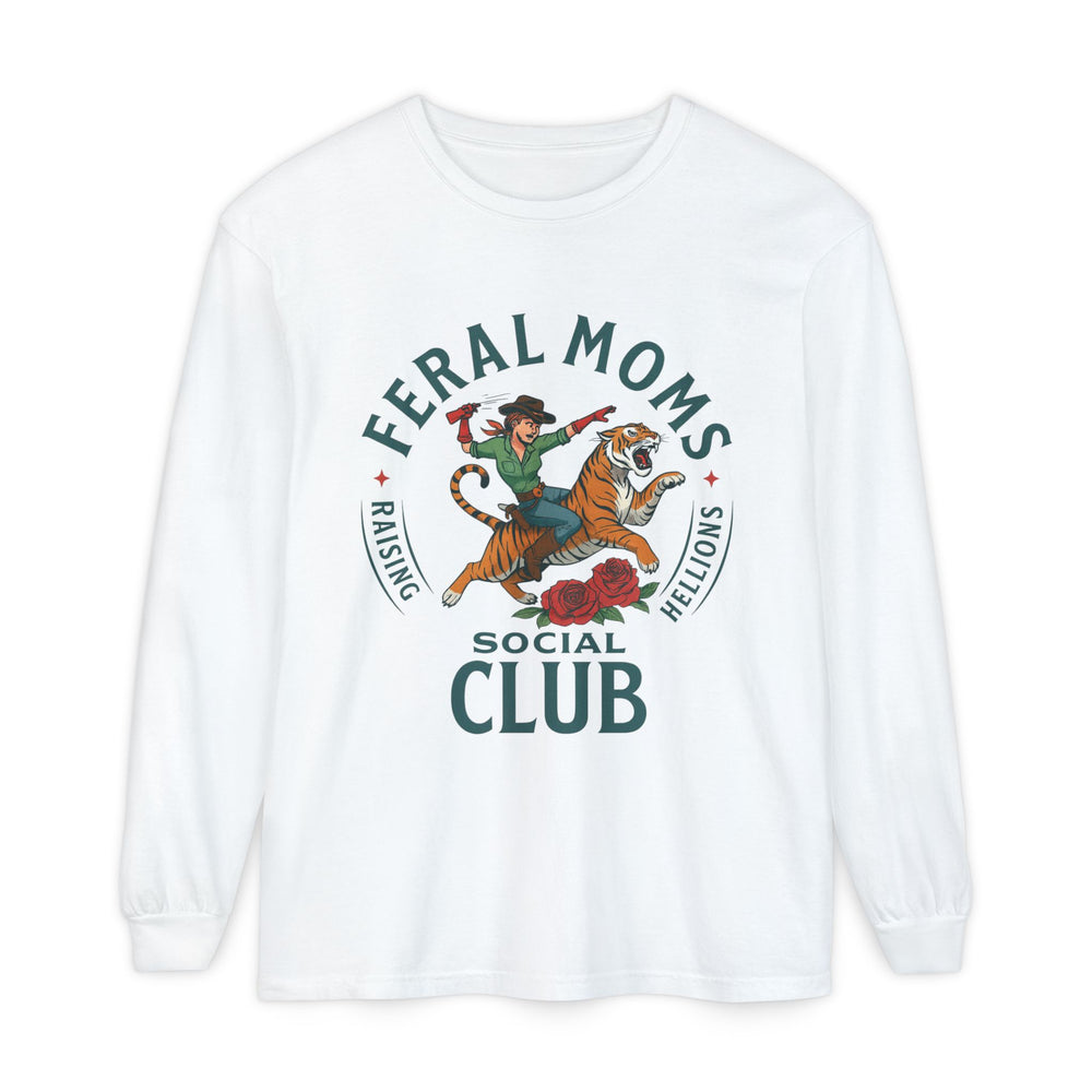 Feral Moms Long Sleeve Tee, Unisex T-Shirt for Moms, Funny Parenting Gift, Casual Wear, Fall Fashion, Social Club Shirt, Tiger Graphic