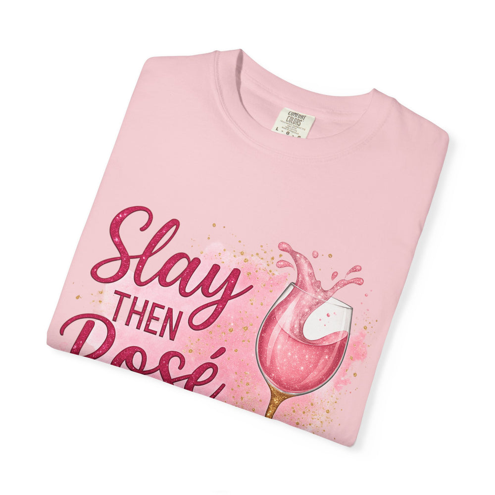 Chic Wine Lover T-Shirt, Slay Then Rosé Graphic Tee, Gift for Her, Birthday, Girls Night Out, Wine Party Apparel
