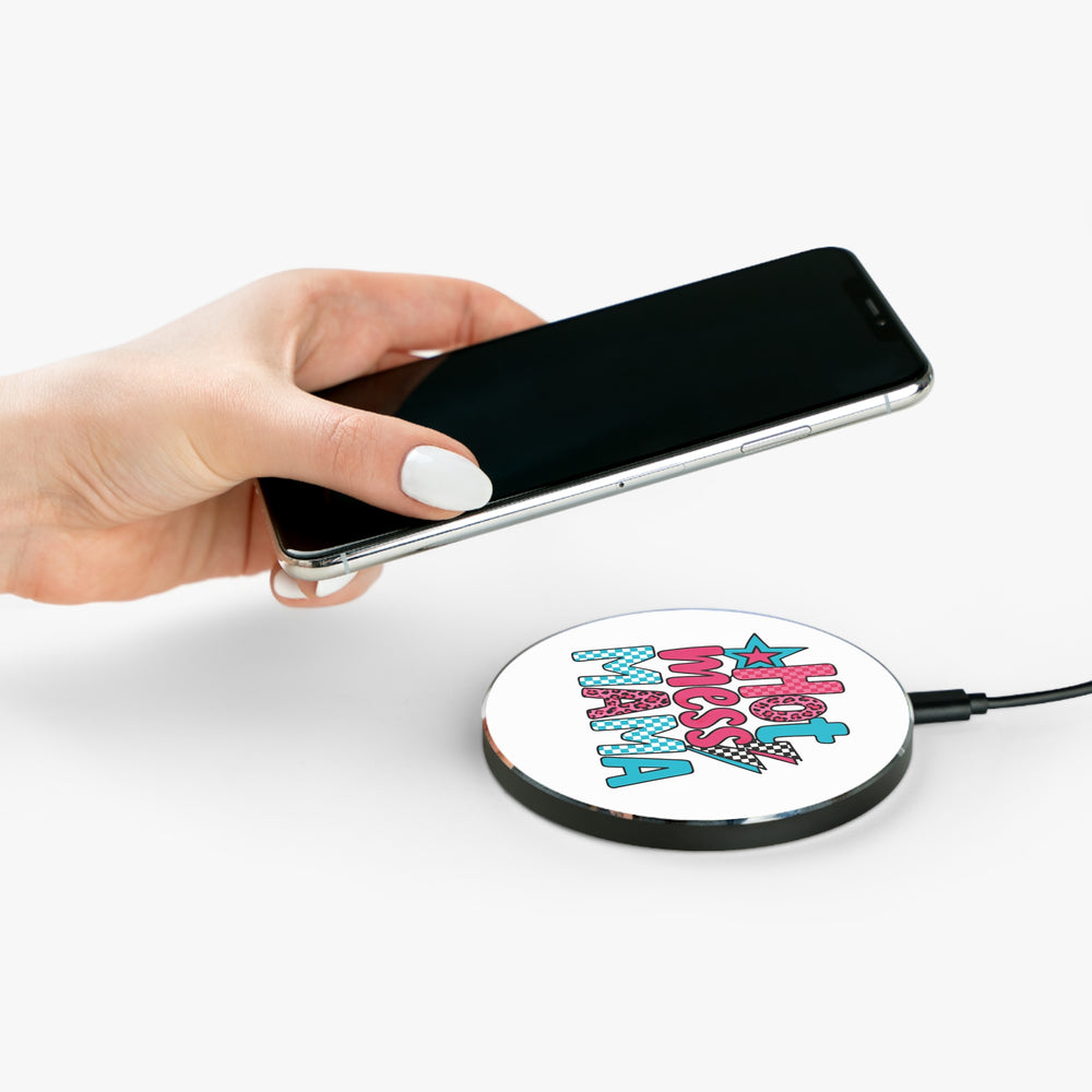 Hot Mess Mama Wireless Charger - Fast Charging Pad for Busy Moms, Cute Desk Accessory, Mother's Day Gift, Tech Organizer, Home Office Decor