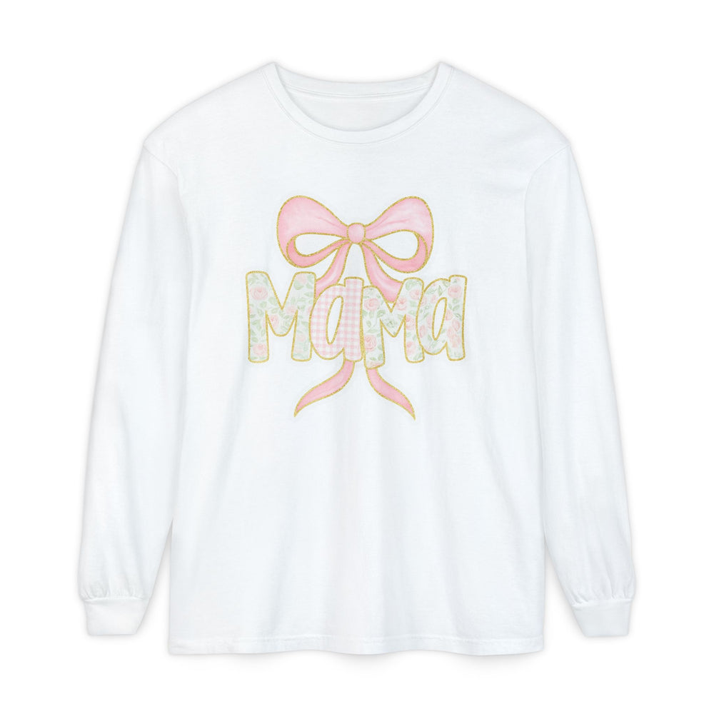 Mama Long Sleeve T-Shirt with Bow Design, Gift for Moms, Casual Wear, Family Gatherings, Mother's Day