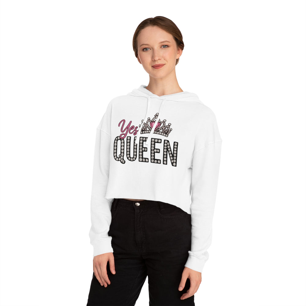 Crowned Queen Cropped Hoodie - Empowering Women’s Fashion, Stylish Workout Gear, Fun Casual Wear, Birthday Gift, Queen Appreciation