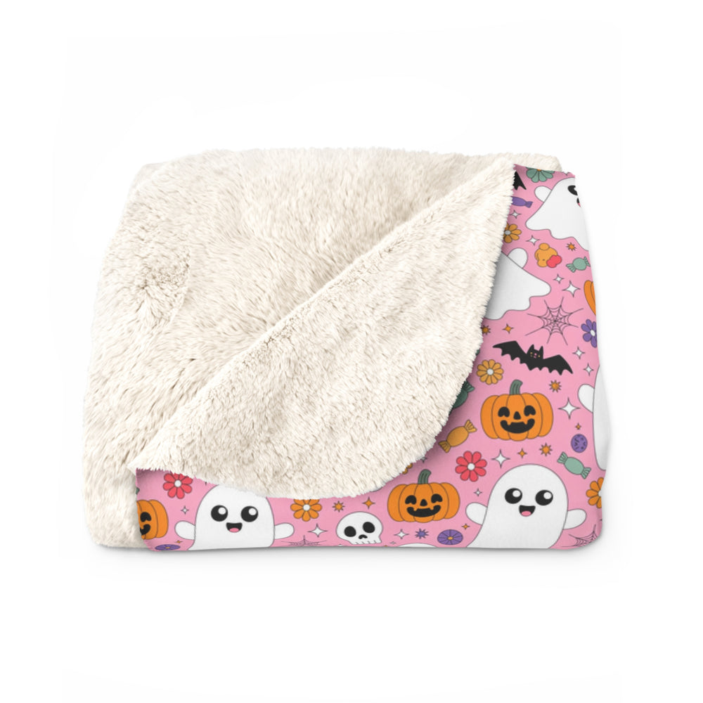 Cozy Sherpa Fleece Blanket for Halloween, Cute Ghosts, Soft Throw, Fall Decor, Gift for Kids & Adults