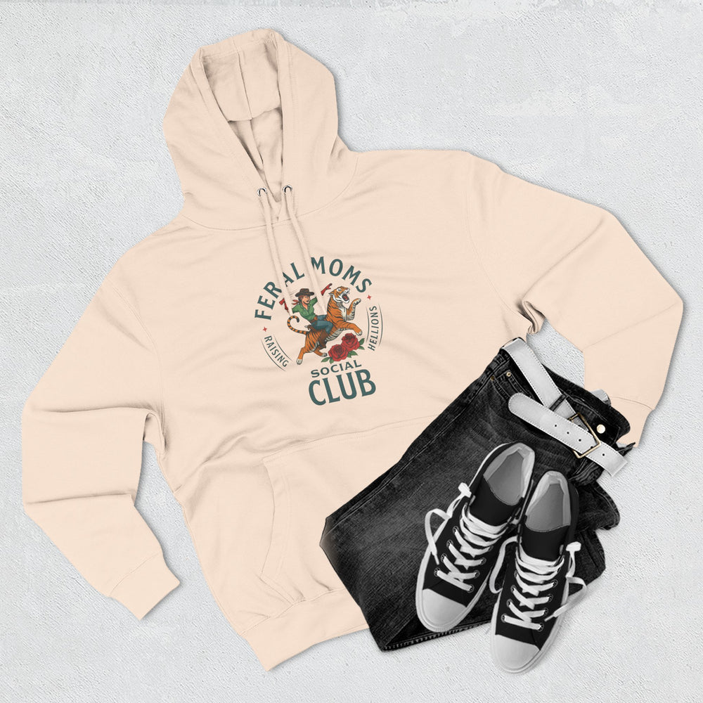 Feral Moms Social Club Hoodie, Cozy Fleece Sweatshirt for Moms, Perfect for Casual Outings, Gifts for Moms, Hoodie for Animal Lovers