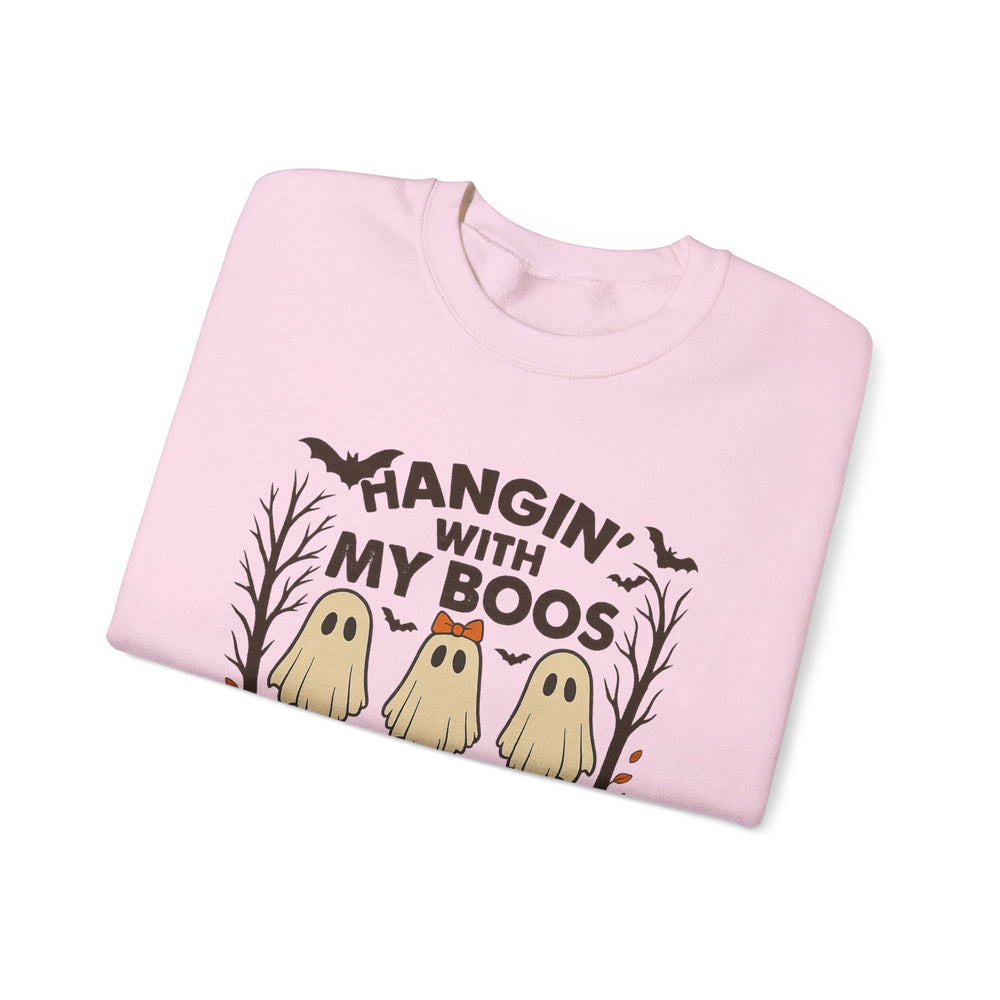 Halloween Sweatshirt with Ghost Design, Cozy Unisex Crewneck for Fall Celebrations, Casual Wear, Gifts for Friends, Pumpkin Decor