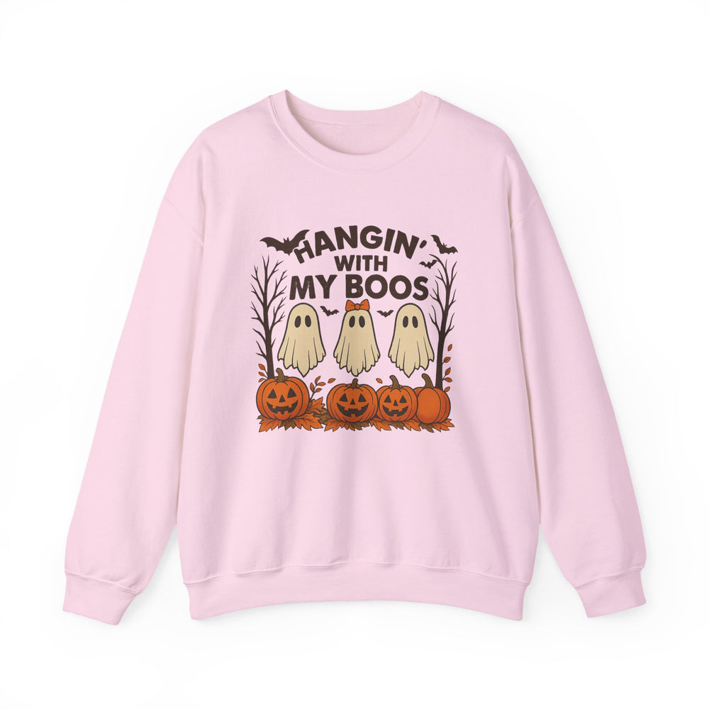 Halloween Sweatshirt with Ghost Design, Cozy Unisex Crewneck for Fall Celebrations, Casual Wear, Gifts for Friends, Pumpkin Decor