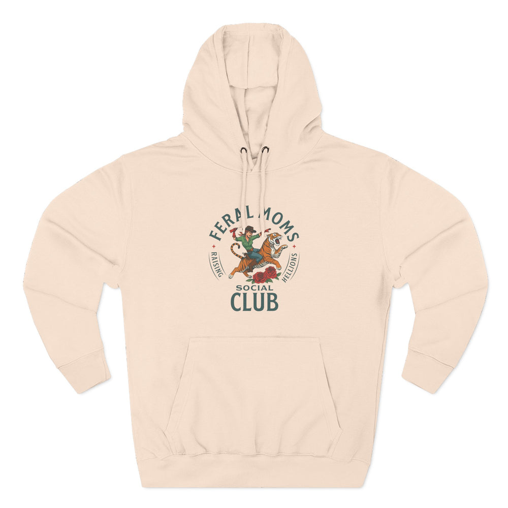 Feral Moms Social Club Hoodie, Cozy Fleece Sweatshirt for Moms, Perfect for Casual Outings, Gifts for Moms, Hoodie for Animal Lovers