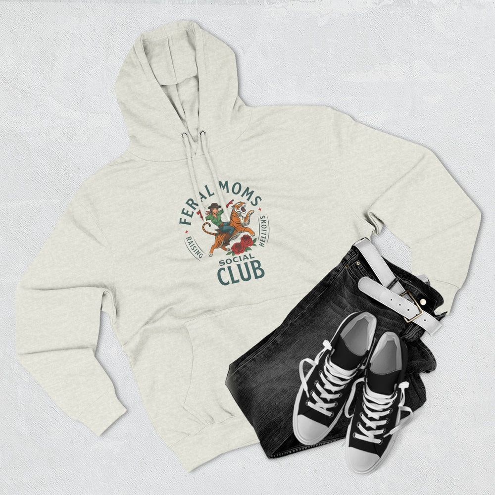 Feral Moms Social Club Hoodie, Cozy Fleece Sweatshirt for Moms, Perfect for Casual Outings, Gifts for Moms, Hoodie for Animal Lovers