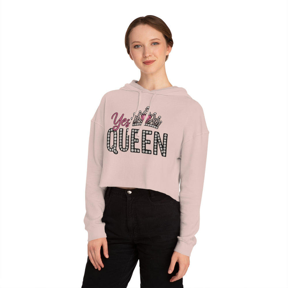 Crowned Queen Cropped Hoodie - Empowering Women’s Fashion, Stylish Workout Gear, Fun Casual Wear, Birthday Gift, Queen Appreciation