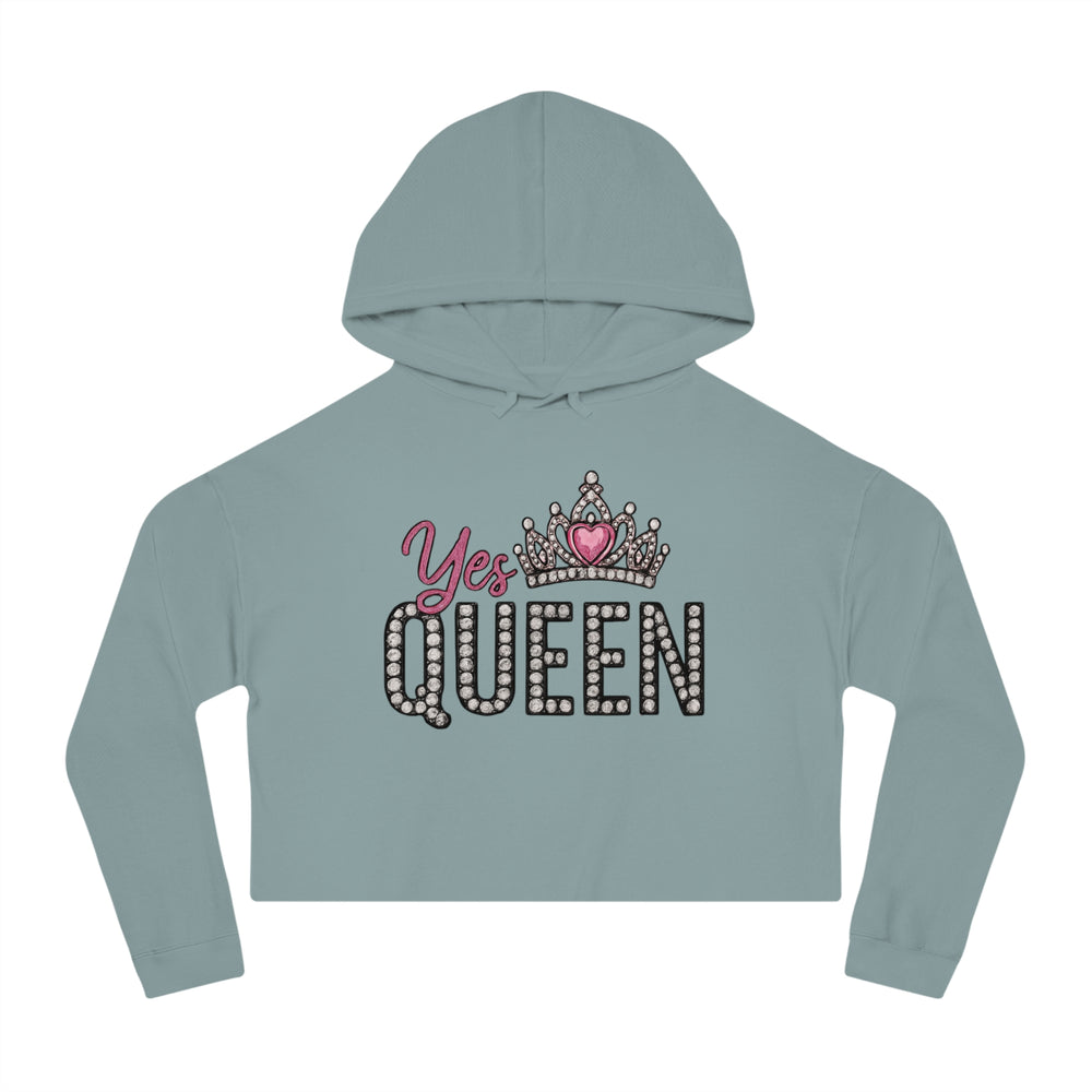 Crowned Queen Cropped Hoodie - Empowering Women’s Fashion, Stylish Workout Gear, Fun Casual Wear, Birthday Gift, Queen Appreciation
