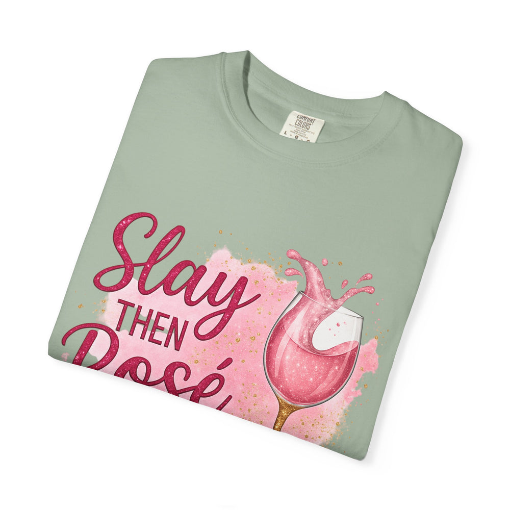 Chic Wine Lover T-Shirt, Slay Then Rosé Graphic Tee, Gift for Her, Birthday, Girls Night Out, Wine Party Apparel